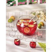 glass punch bowl set with cups and ladle